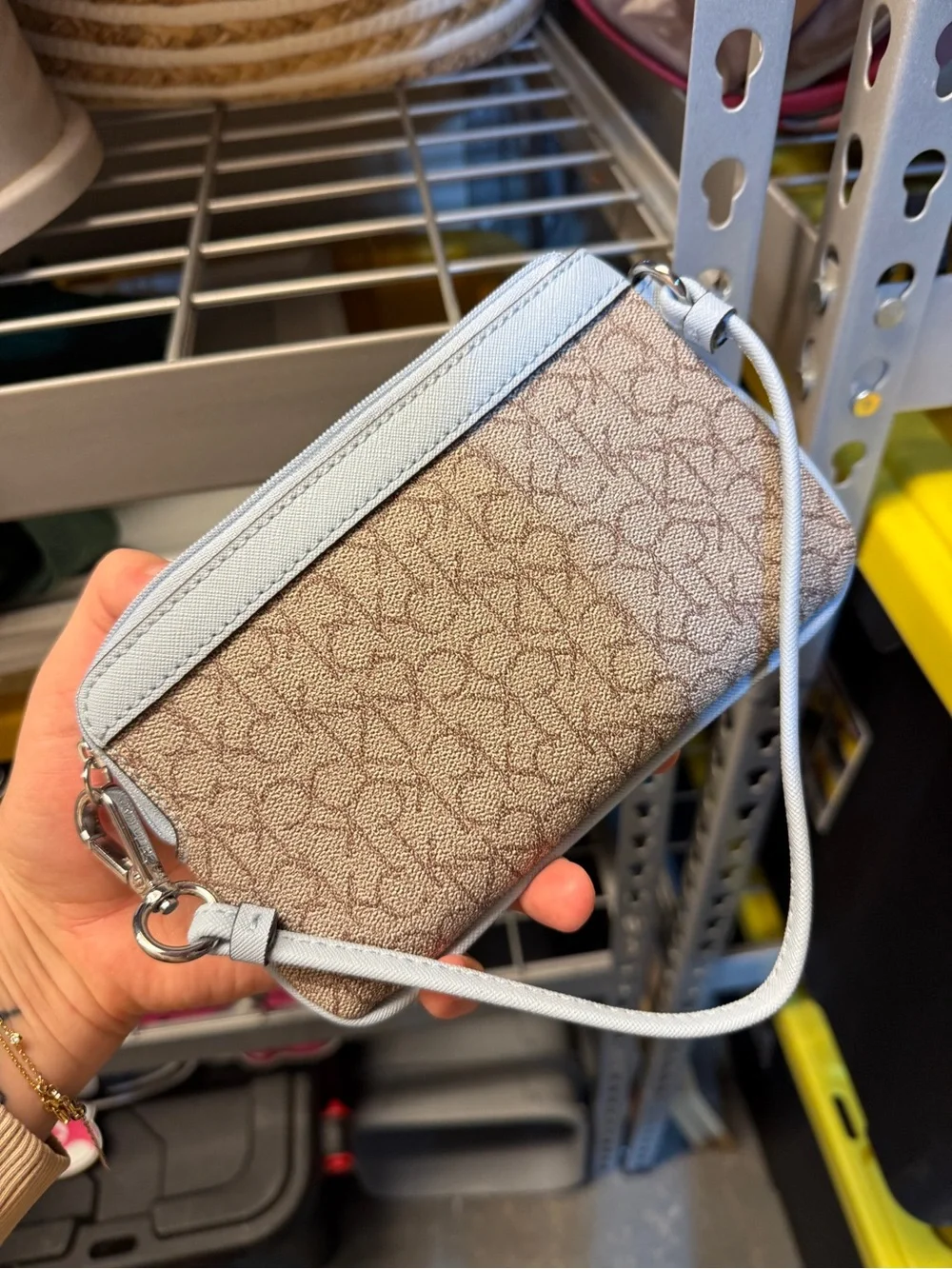 NEW Calvin Klein Light Blue Monogram Wristlet